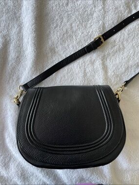 Zenith Black Leather Curved Stitch Crossbody Flap Saddlebag